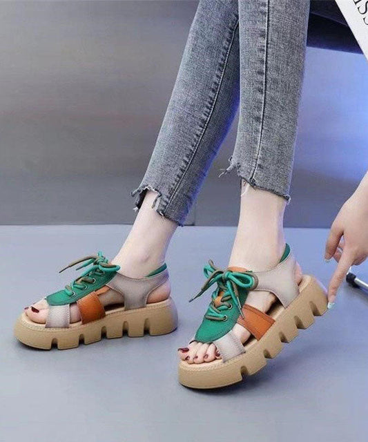 Colorblock Peep Toe Lace Up Splicing Casual Platform Sandals