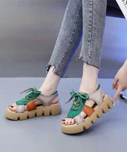 Load image into Gallery viewer, Colorblock Peep Toe Lace Up Splicing Casual Platform Sandals