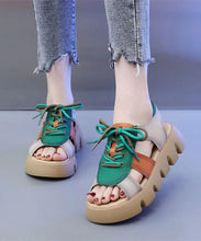 Load image into Gallery viewer, Colorblock Peep Toe Lace Up Splicing Casual Platform Sandals
