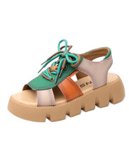 Load image into Gallery viewer, Colorblock Peep Toe Lace Up Splicing Casual Platform Sandals
