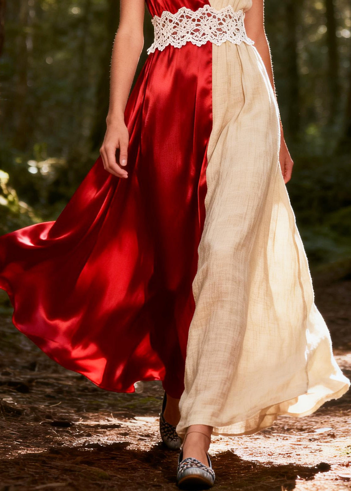 ColorblockC Patchwork Linen Silk Long Dress Asymmetrical Design Summer