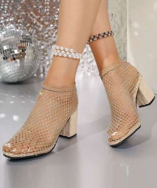 Comfortable Beige Sandals Hollow Out Chunky Sandals