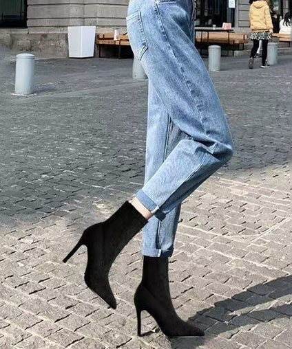Comfortable Black Boots Pointed Toe Stiletto Boots