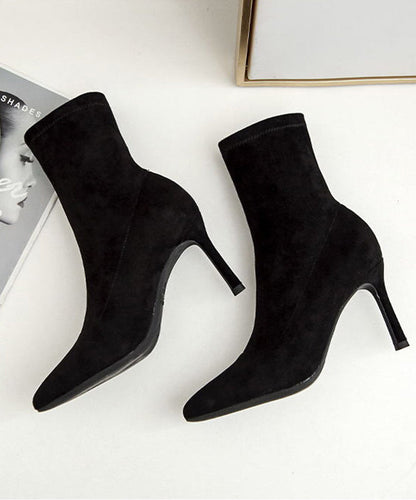 Comfortable Black Boots Pointed Toe Stiletto Boots