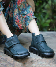 Load image into Gallery viewer, Comfortable Black Cowhide Splicing Buckle Strap Leather Boots