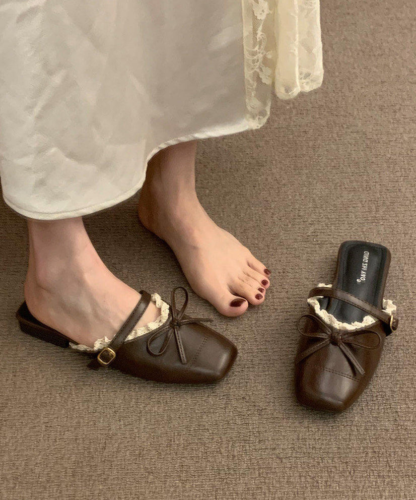 Comfortable Black Faux Leather Splicing Lace Thong Sandals