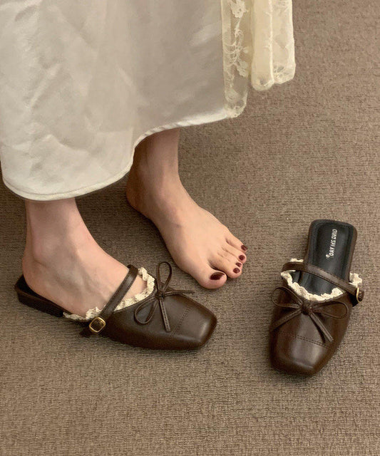 Comfortable Black Faux Leather Splicing Lace Thong Sandals