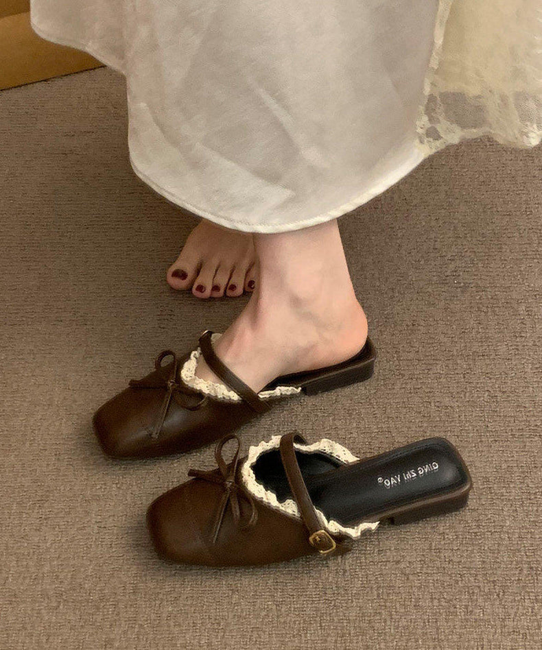 Comfortable Black Faux Leather Splicing Lace Thong Sandals