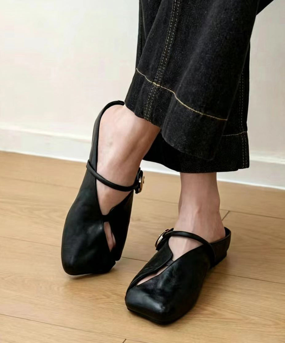 Comfortable Black Hollow Out Thong Sandals