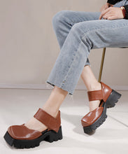 Load image into Gallery viewer, Comfortable Brown Chunky Cowhide Leather Buckle Strap High Heel Sandals