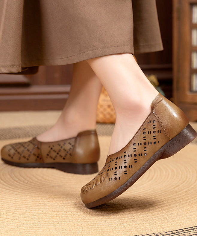 Comfortable Brown Flat Feet Shoes Hollow Out Flats