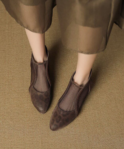 Comfortable Brown Leopard Faux Leather Boots Hollow Out Splicing Boots