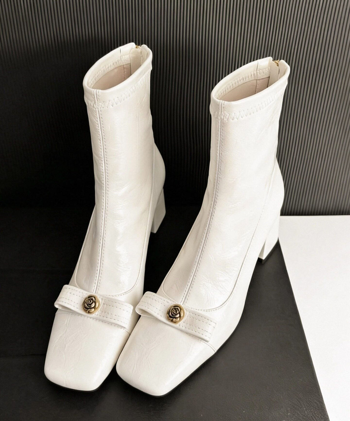 Comfortable Chunky Boots White Faux Leather