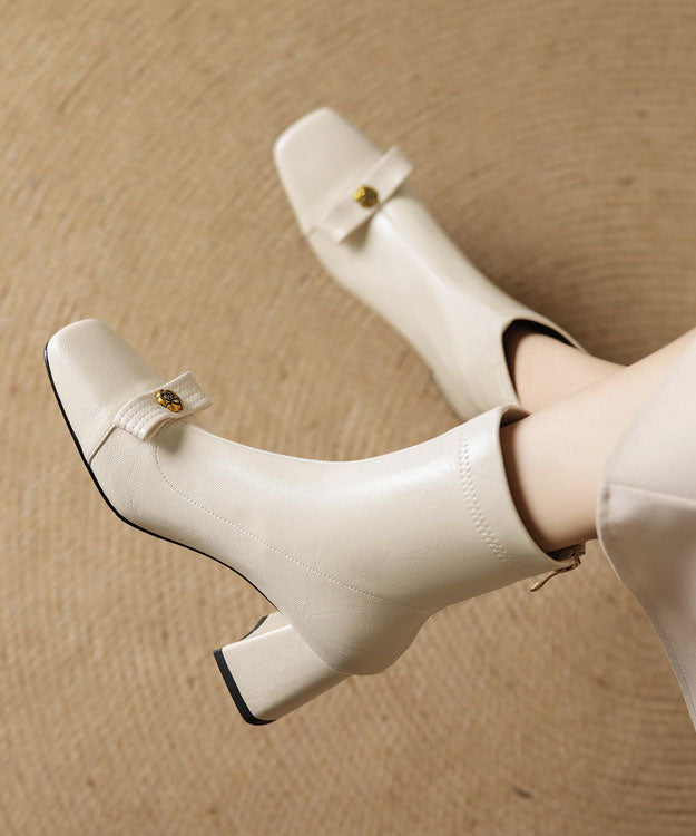 Comfortable Chunky Boots White Faux Leather