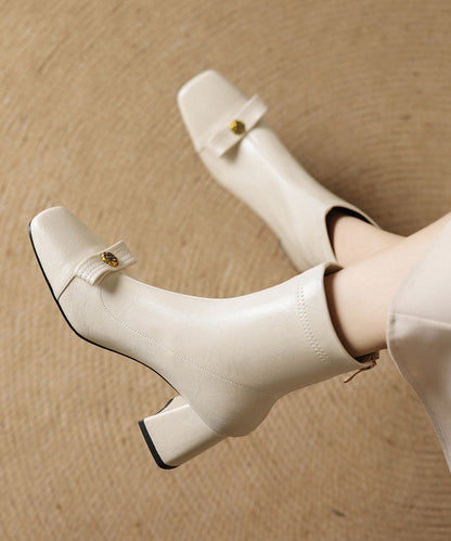 Comfortable Chunky Boots White Faux Leather