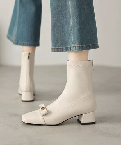 Comfortable Chunky Boots White Faux Leather