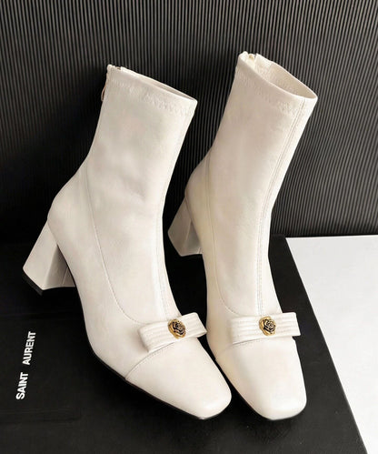 Comfortable Chunky Boots White Faux Leather