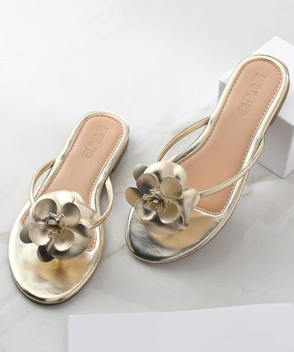 Comfortable Golden Flower Faux Leather Thong Sandals