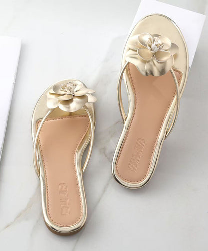 Comfortable Golden Flower Faux Leather Thong Sandals