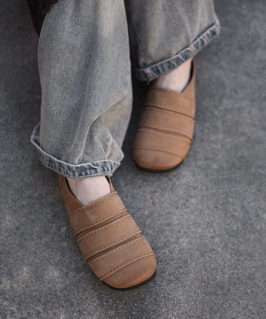 Comfortable Khaki Penny Loafers Women Splicing