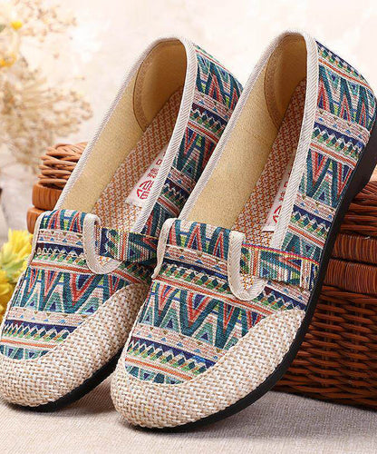 Comfortable Linen Fabric Flat Shoes Red Print Flat Shoes