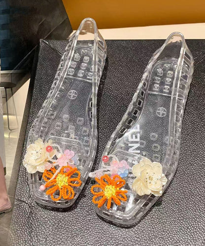 Comfortable Sheer Sandals Colorful Flower Hollow Out Sandals