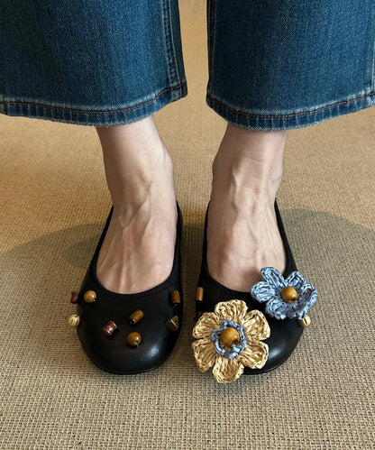 Comfortable Silvery Flat Shoes Asymmetrical Design Flower Flat Shoes For Women