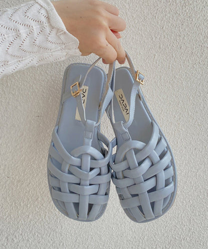 Comfortable Splicing Flat Sandals Blue Faux Leather Hollow Out