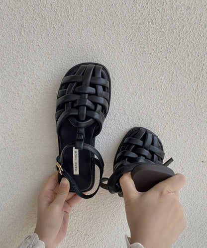 Comfortable Splicing Flat Sandals Blue Faux Leather Hollow Out