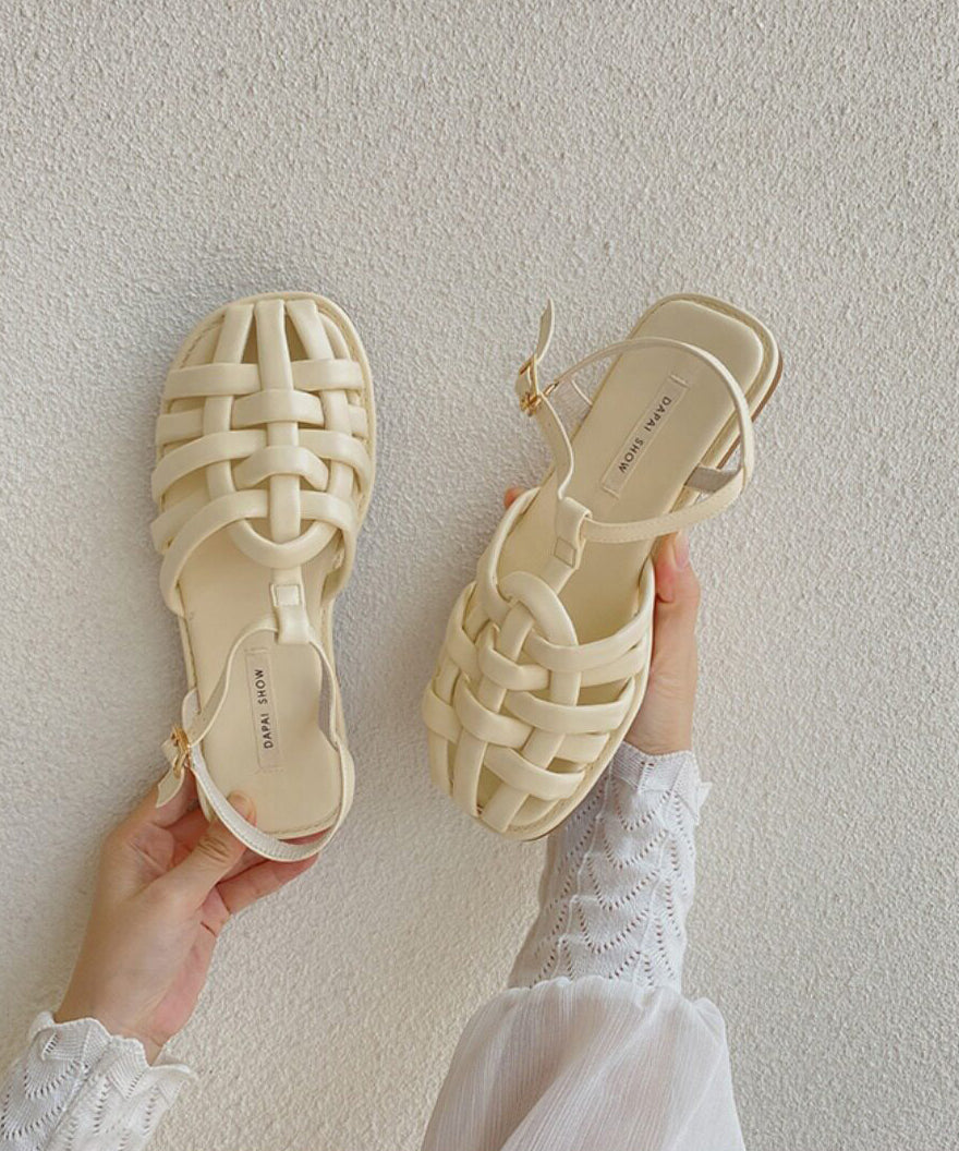 Comfortable Splicing Flat Sandals Blue Faux Leather Hollow Out