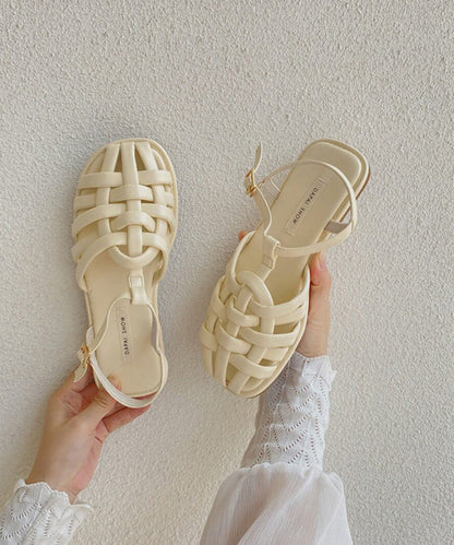 Comfortable Splicing Flat Sandals Blue Faux Leather Hollow Out