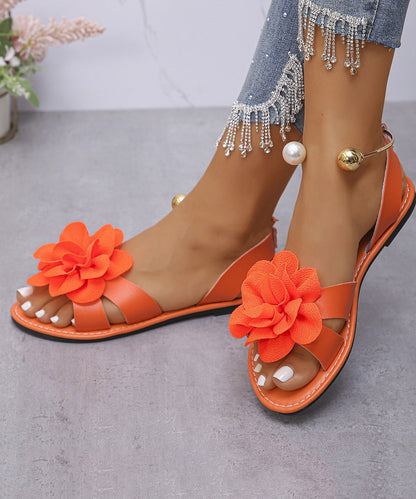 Comfy Black Flat Sandals Splicing Floral Peep Toe