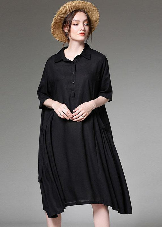 Comfy Black PeterPan Collar Button Spring Party Dress Half Sleeve - SooLinen