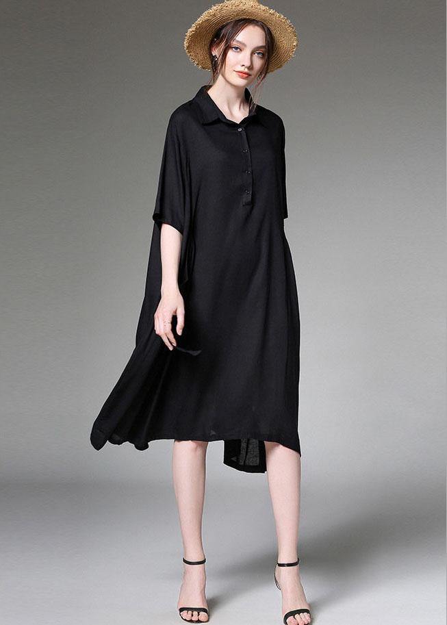 Comfy Black PeterPan Collar Button Spring Party Dress Half Sleeve - SooLinen