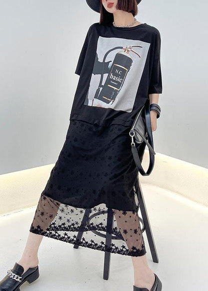 Comfy Black Print Patchwork Lace Maxi Dresses Summer - SooLinen