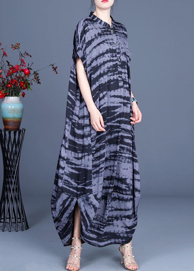 Comfy Black Striped Batwing Sleeve Silk Dress Summer Spring - SooLinen