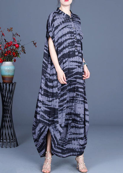 Comfy Black Striped Batwing Sleeve Silk Dress Summer Spring - SooLinen