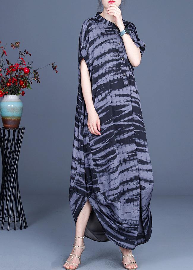Comfy Black Striped Batwing Sleeve Silk Dress Summer Spring - SooLinen