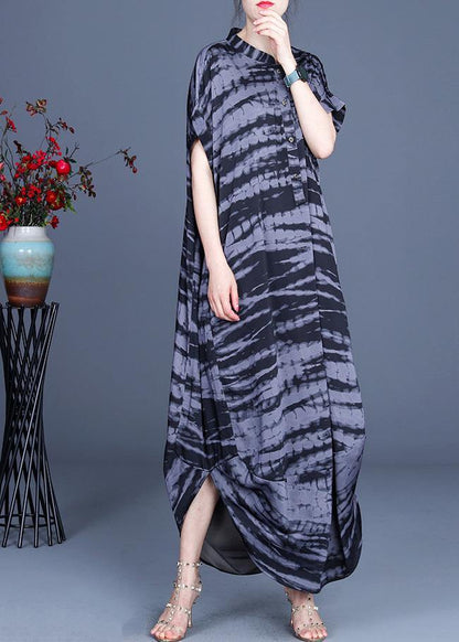 Comfy Black Striped Batwing Sleeve Silk Dress Summer Spring - SooLinen