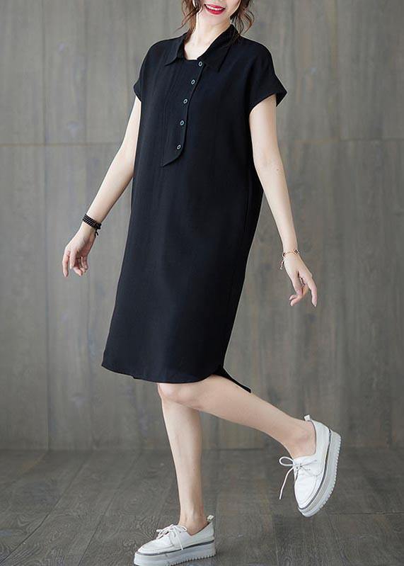 Comfy Black low high design Ankle Summer Cotton Dress - SooLinen