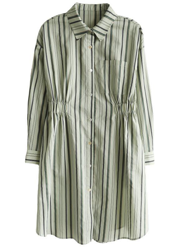 Comfy Green Striped Chiffon Cinched Summer Dress - SooLinen