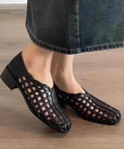 Comfy Hollow Out Sandals Black Faux Leather