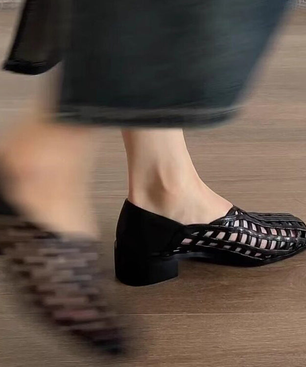Comfy Hollow Out Sandals Black Faux Leather