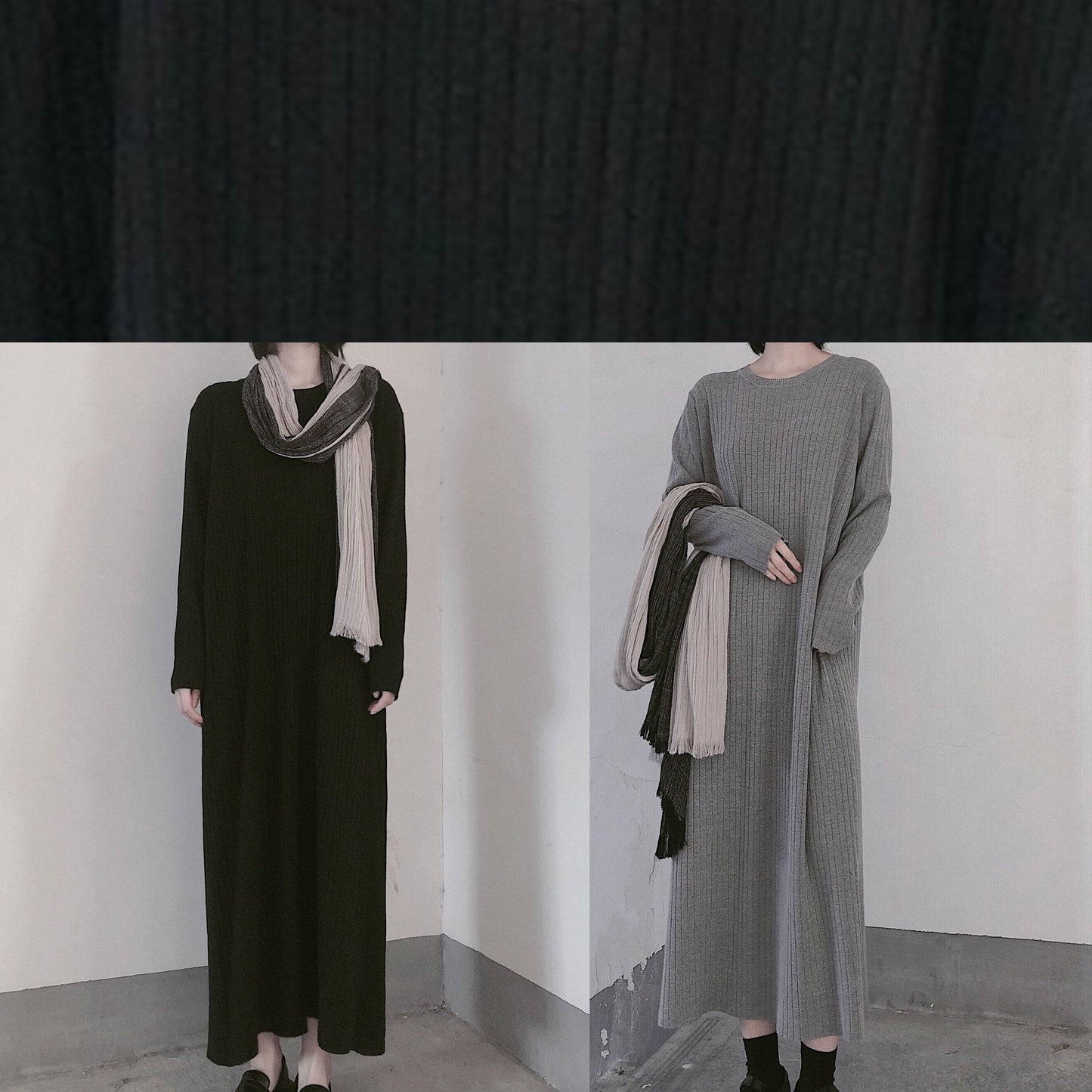 Comfy O Neck Long Sleeve Sweater Dress Street Style Black Mujer Knit Dress - SooLinen