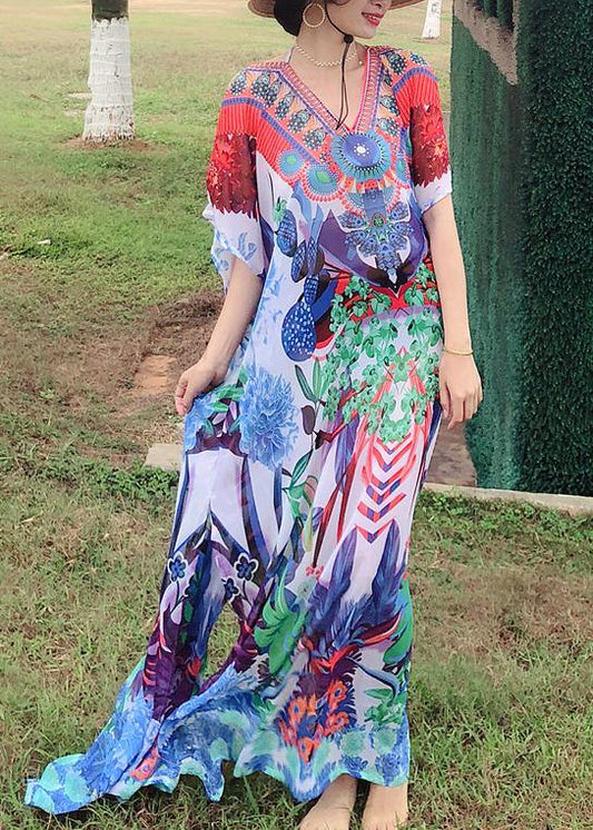 Comfy Print Backless Chiffon tie Beach Gown Summer Dress - SooLinen