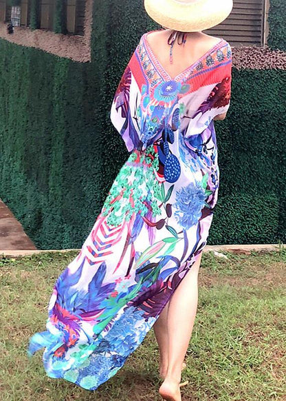 Comfy Print Backless Chiffon tie Beach Gown Summer Dress - SooLinen