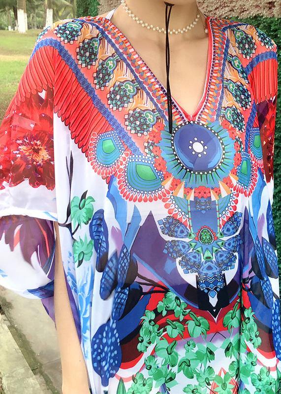 Comfy Print Backless Chiffon tie Beach Gown Summer Dress - SooLinen