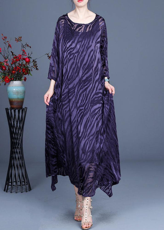 Comfy Purple O-Neck Long sleeve Two Piece Set Dress - SooLinen