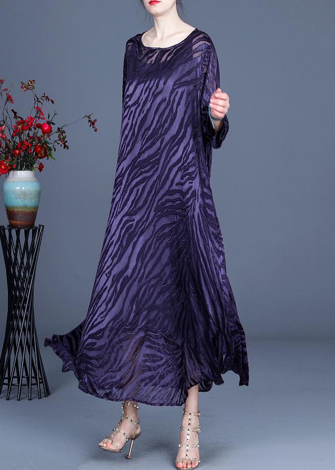 Comfy Purple O-Neck Long sleeve Two Piece Set Dress - SooLinen