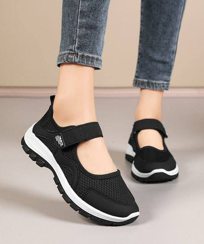 Comfy Splicing Flat Shoes For Women Black Breathable Mesh